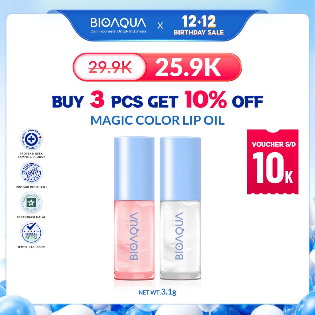 BIOAQUA Magic Color Lip Oil Balm Lip Gloss Serum Bibir Hydration All Day