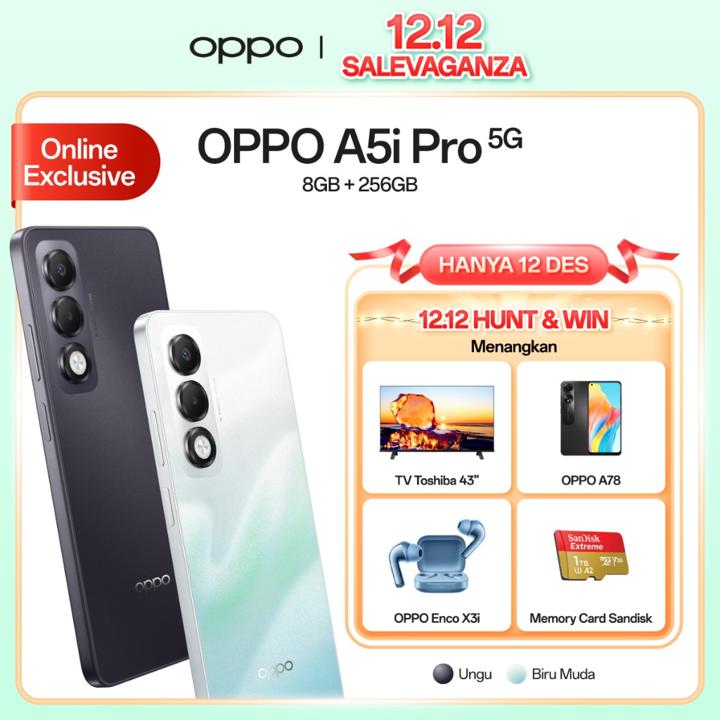 [NEW] OPPO A5i Pro 5G 8GB/256GB Online Exclusive [IP65 Water-Resistant, 6000mAh Large Battery, 45W S