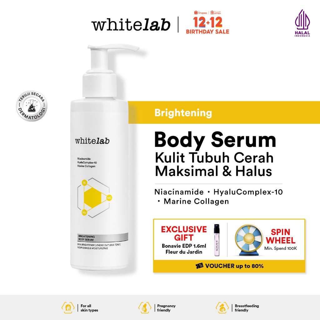 Whitelab Brightening Body Serum - Pelembap Pencerah Kulit Badan dengan Niacinamide, Hyaluronic & Col