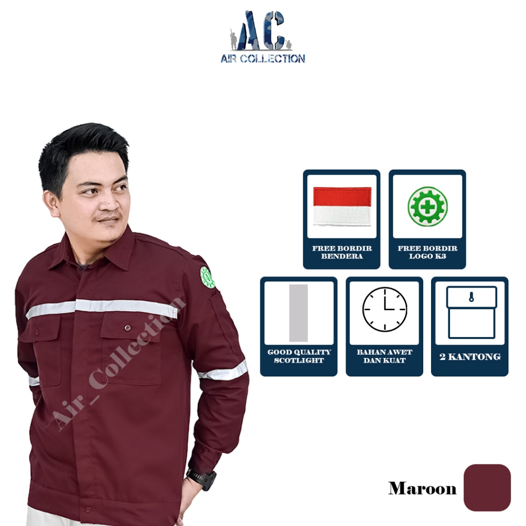 Baju safety lengan panjang seragam kerja proyek kemeja safety premium