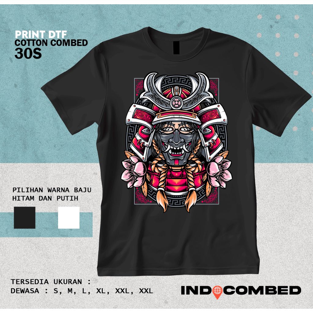 Baju kaos  Gadis Jepang Bertopeng Kabuto | Japanese Girl Oni Mask | sablon DTF kain catton combed 24