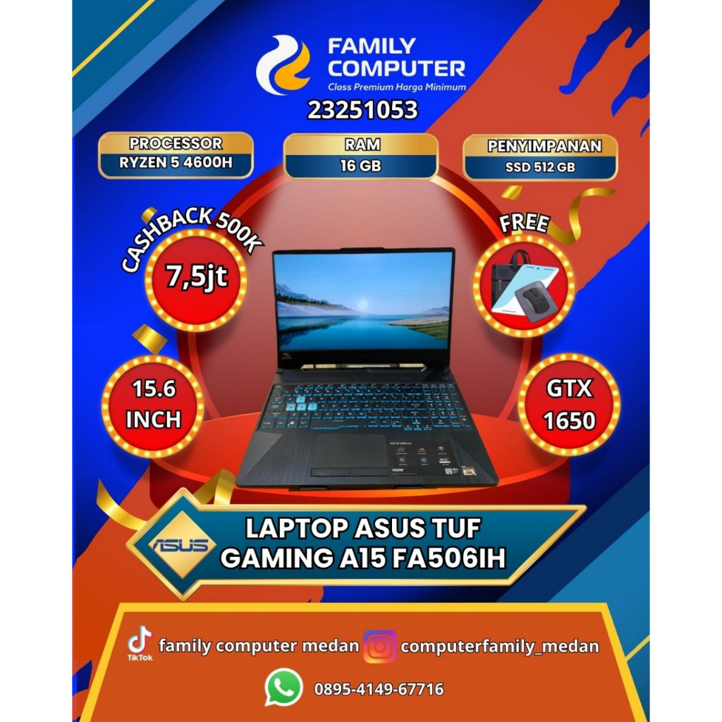 ASUS TUF GAMING A15 FA506IH | RYZEN 5-4600H | RAM 16GB | SSD 512GB | GTX 1650 |  LIBAS GAMING