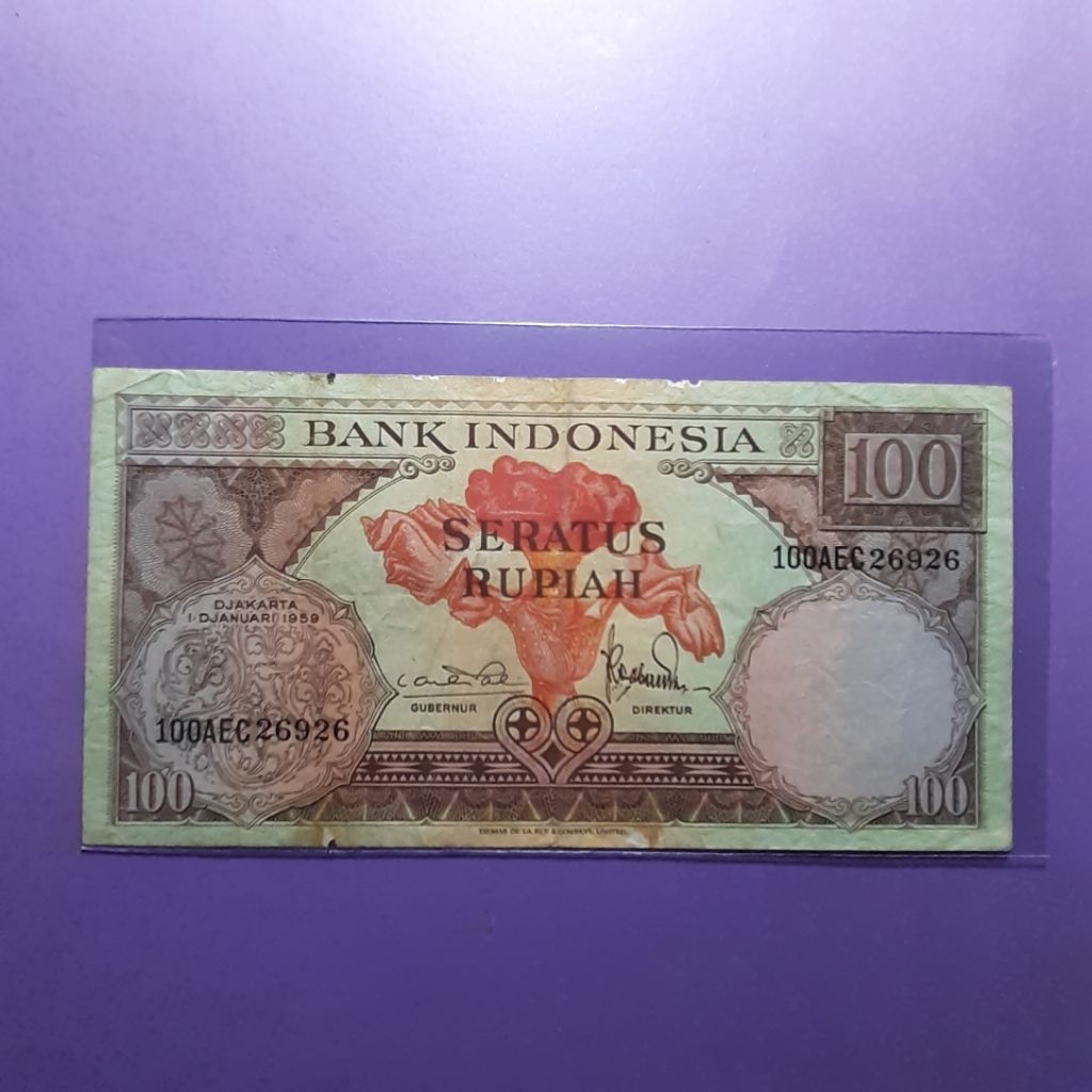 uang kuno 100 rupiah seri bunga 1959