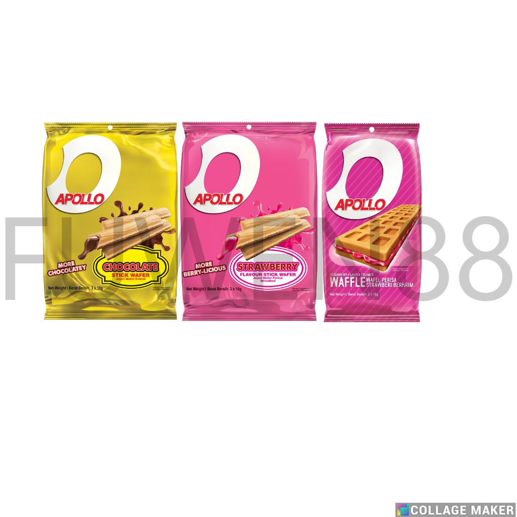 Apollo Wafer Stick 48g & Waffle Sandwich 36g Cokelat Strawberry