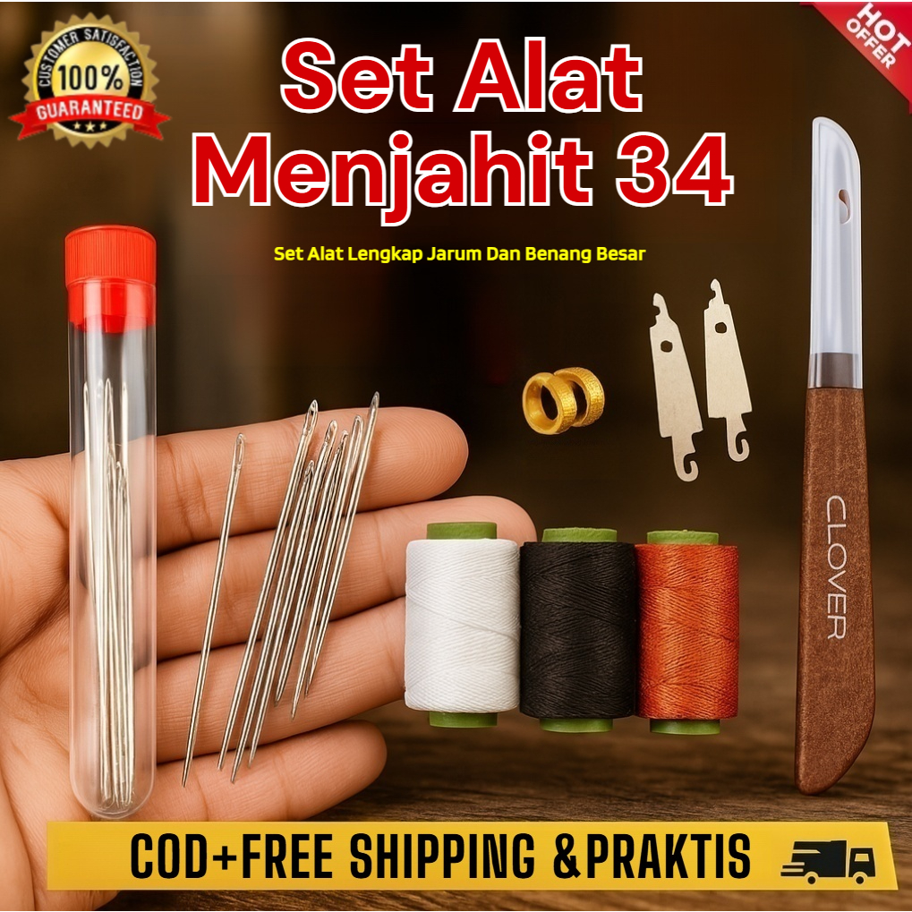 [Pemasangan Benang Jarum Cepat ] Set Alat Jahit 34 Buah / Jarum Besar + Benang Alat / Praktis Jahit 