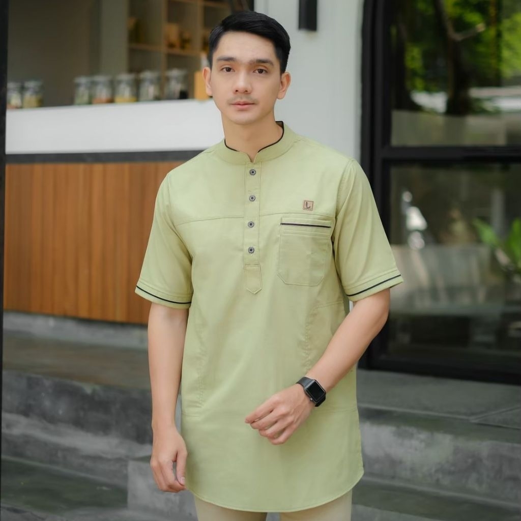 Koko Kurta Motif Lis Lengan Baju Muslim Pria Dewasa Motif Kurta Baju Lebaran