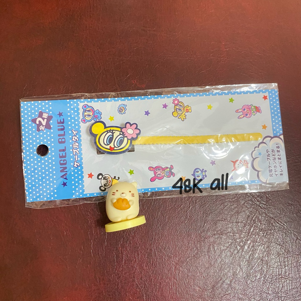 (set) Angel blue cable tie with mini figure sumikkogurashi tiny figurine