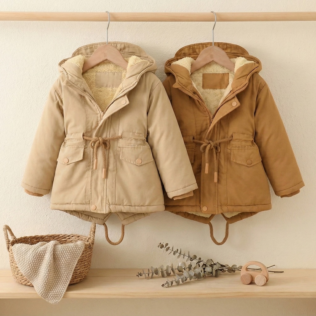 Outer Jaket Anak Tebal Bahan Toyobo, Bulu Sherpa Warm And Cozy Unisex Untuk Usia 2 - 12 Tahun