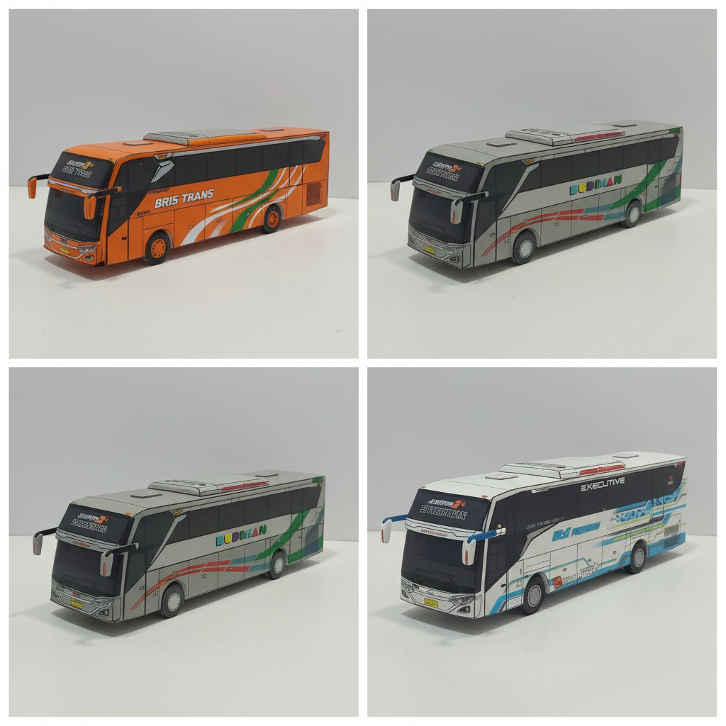 Miniatur Bus Bris Trans Tuan Muda, Budiman JB3, Budiman JB5, dan Best Premium JB5 (Lampu LED, Lampu 