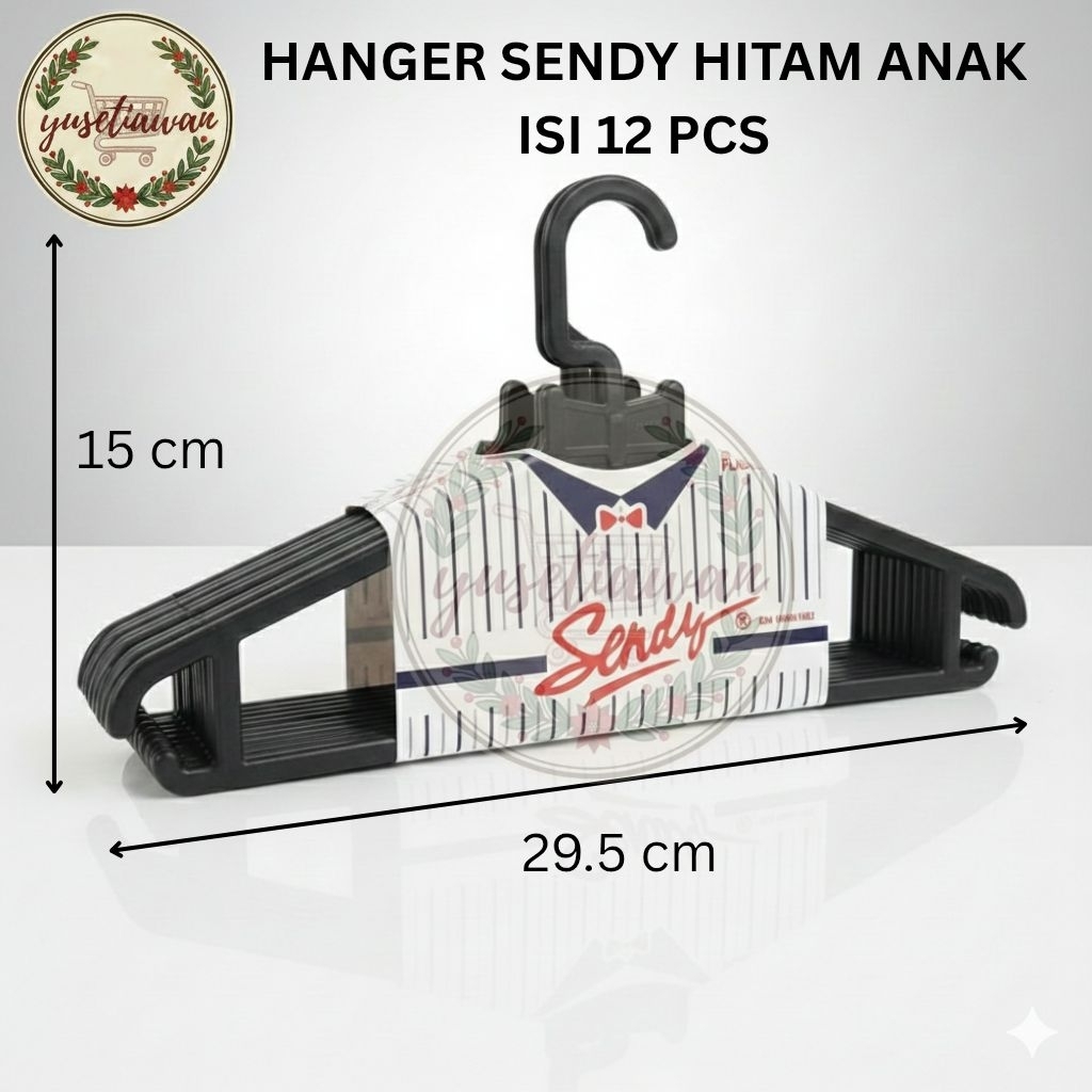 Hanger ANAK Sendy HITAM isi 12 / hanger baju anak / hanger pakaian / jemuran / kastok / gantungan ba