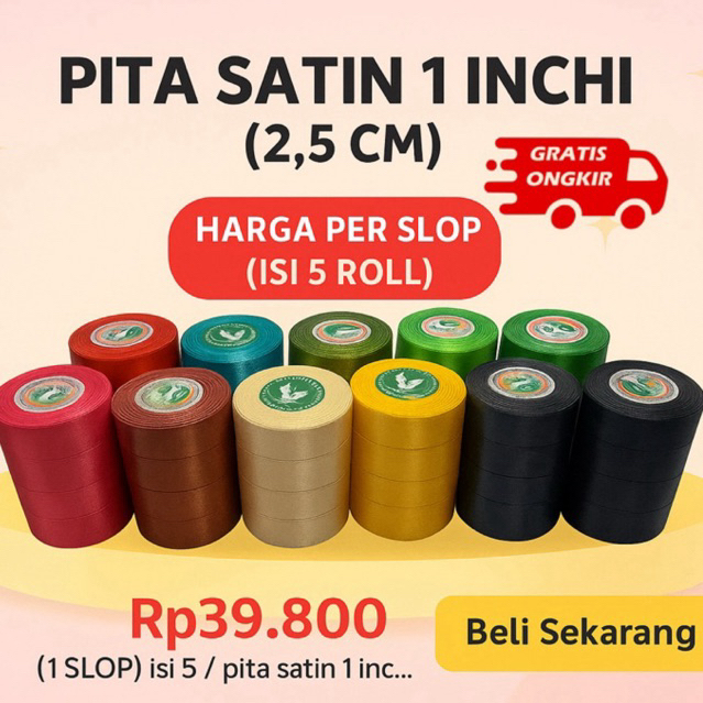 (1 SLOP) isi 5 / pita satin 1 inchi pita kain 1 inchi 2,5cm 2.5cm / pita kado / pita kain / souvenir