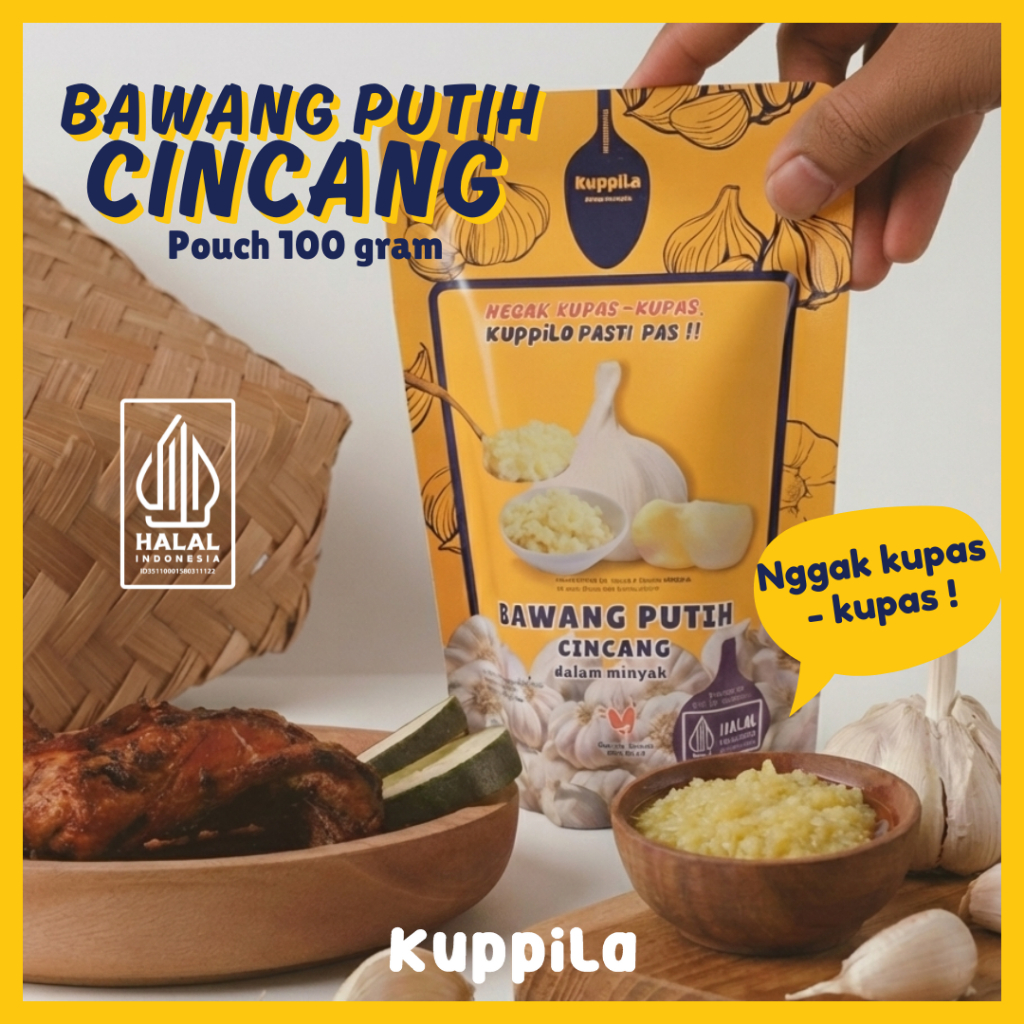 Bawang Putih Cincang dalam Minyak (100gram) merk Kupilla , bawang putih ASLI bukan bubuk