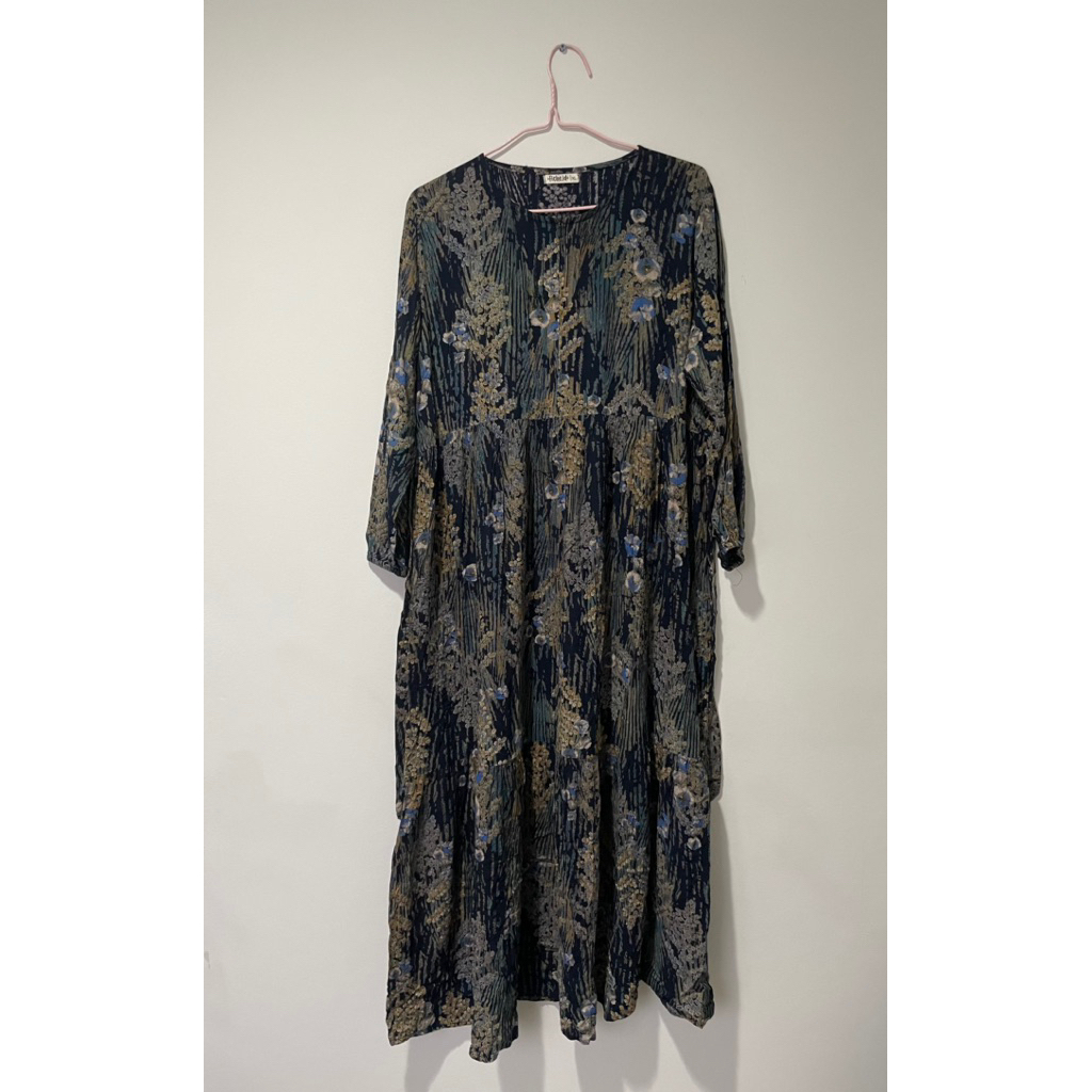 Dress Gamis Longdress Maxi Midi Lengan Panjang Muslim Hijab Motif Batik Wanita Premium Mewah Jumbo B