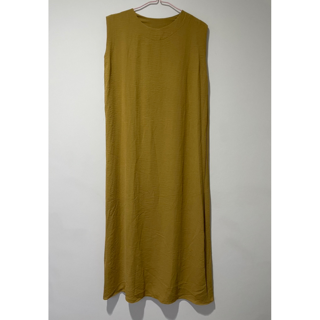 Dress Gamis Longdress Maxi Midi Inner Tanpa Lengan Panjang Muslim Hijab Polos Kuning Premium Mewah J