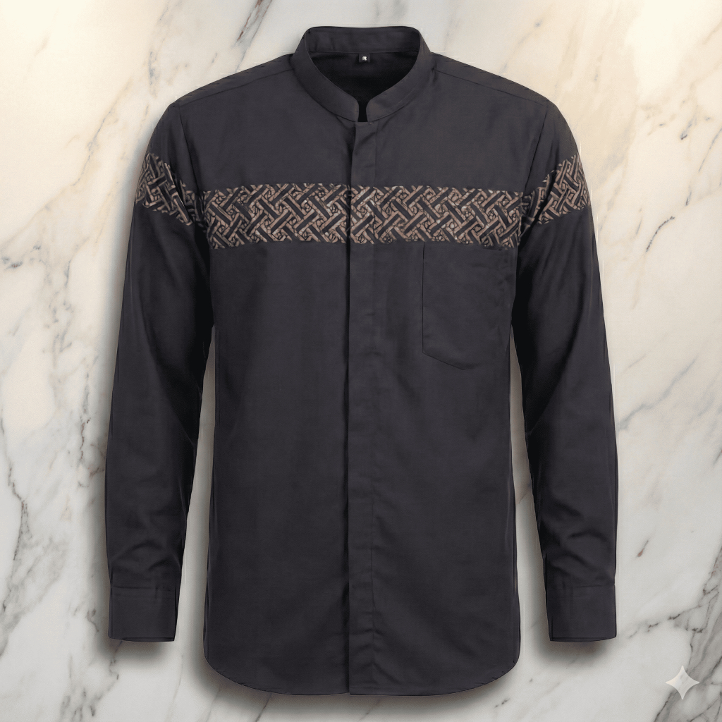 Baju Koko Dewasa Lengan panjang motif batik kobata hitam kemeja Koko pria dewasa lengan panjang moti