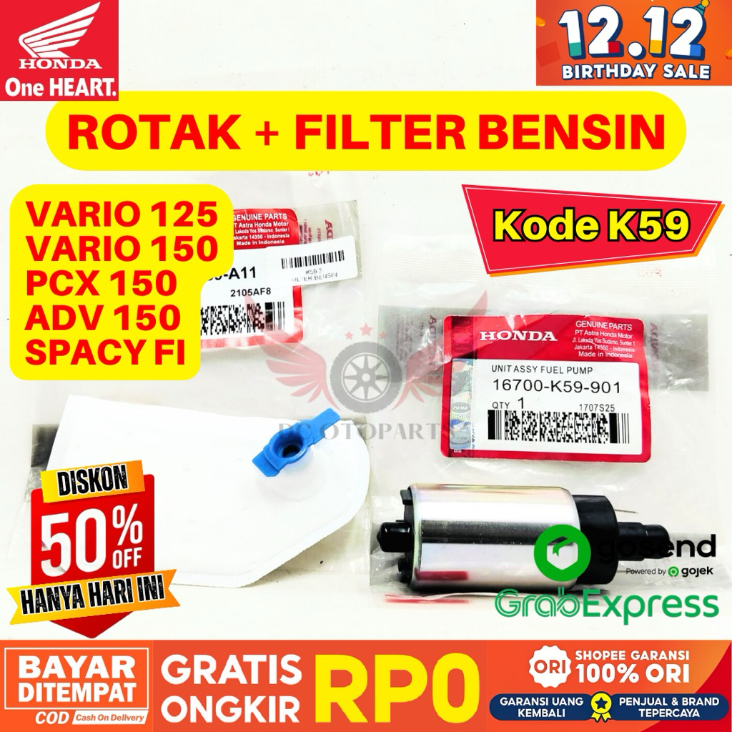 PAKET DISKON K59 ROTAK + FILTER BENSIN VARIO 125 VARIO 150 ORIGINAL AHM HONDA, PAKET DISKON ORIGINAL