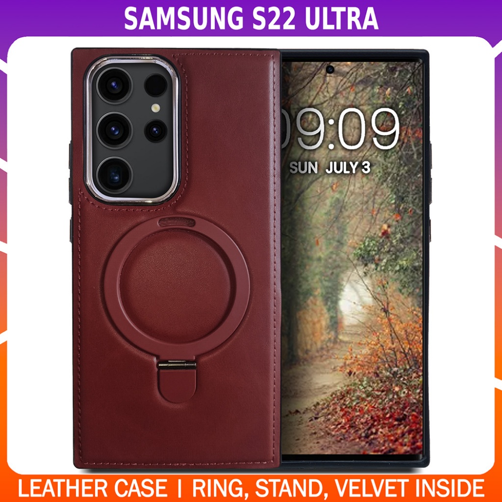 Business Style Leather Case with Ring Stand for SAMSUNG GALAXY S22 ULTRA | Cover Penutup Kulit
