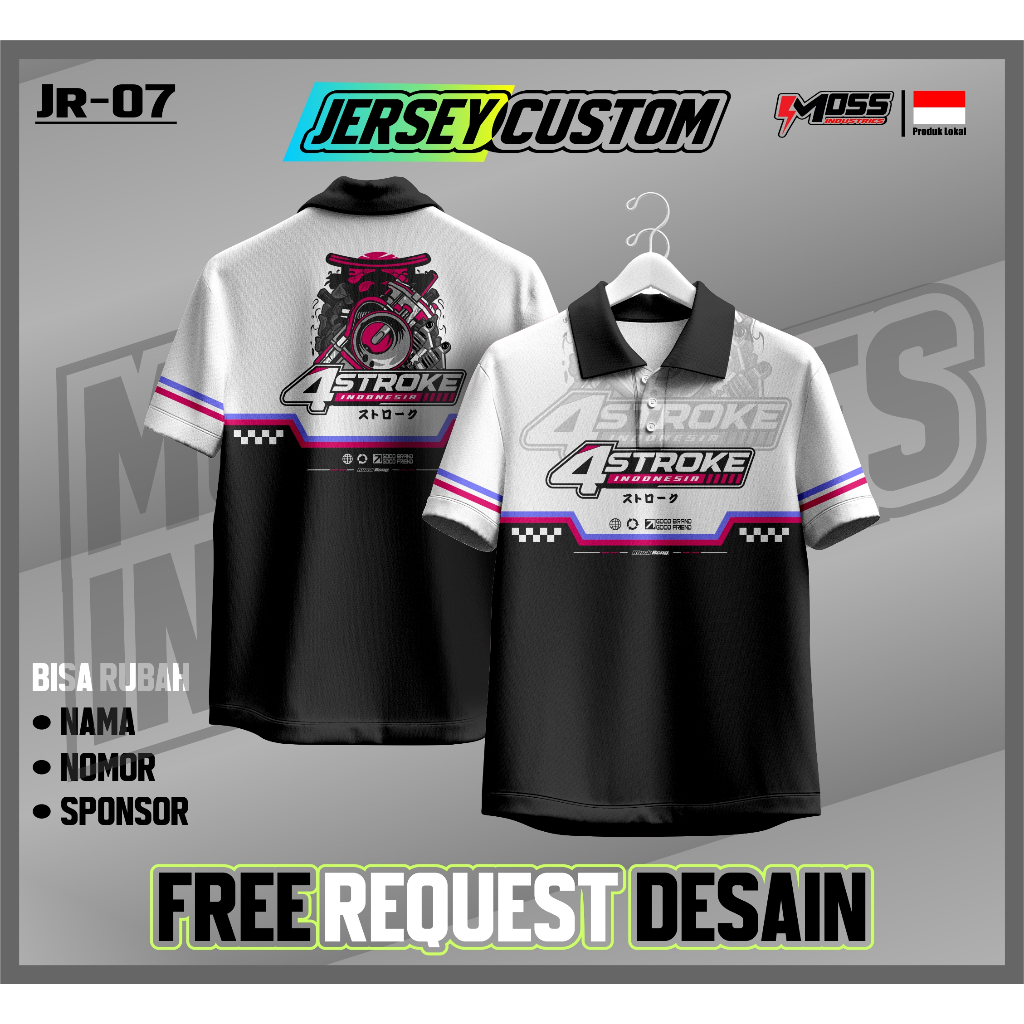 JERSEY KAOS RACING KERAH KANCING POLO VNECK 4 STROKE BAJU PRINTING BEBAS CUSTOM NAMA NOMOR SPONOSOR
