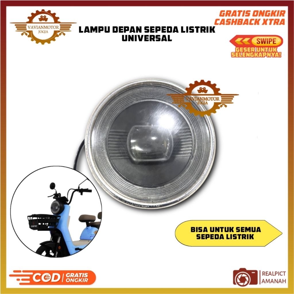 Lampu Depan Sepeda Listrik Universal Terbaru | Bisa Untuk Pacific Exotic Goda Selis Uwinfly | Lampu 