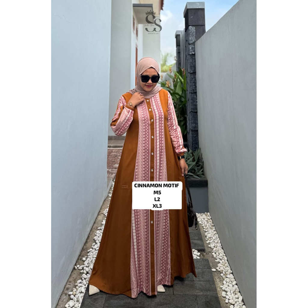 (READY) DRESS CINNAMON MOTIF TWILL UNIQLO MIX RAYON MOTIF ORI SAULIN STORE