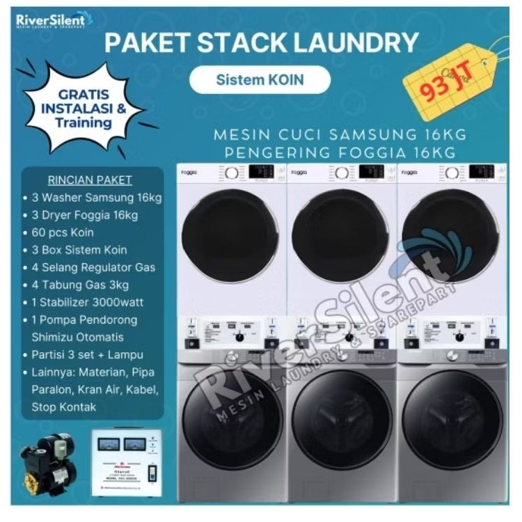 paket mesin laundry coin 16kg + partisi | paket usaha laundry