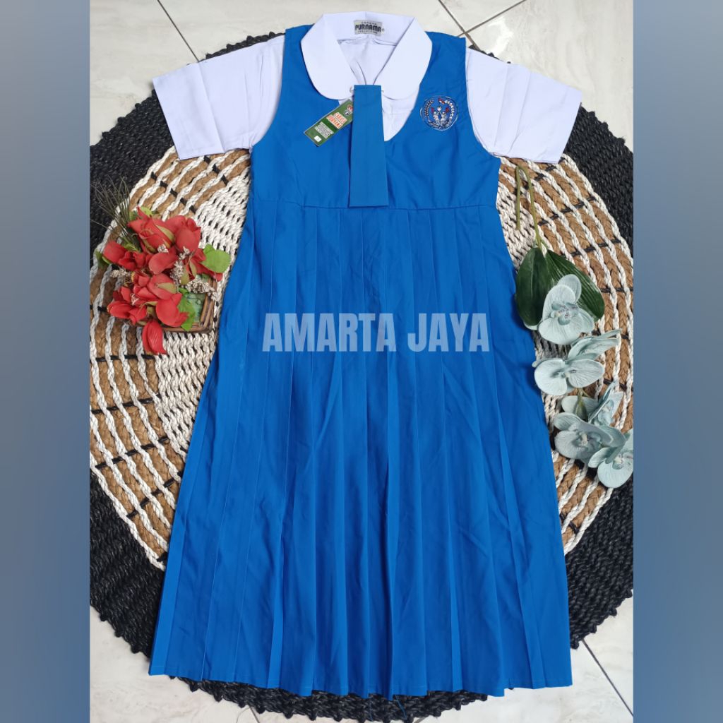 SERAGAM PAUD DAN TK PGRI TERUSAN CEWEK BAJU PENDEK ROMPI PANJANG SERAGAM SEKOLAH PGRI WARNA BIRU PUT