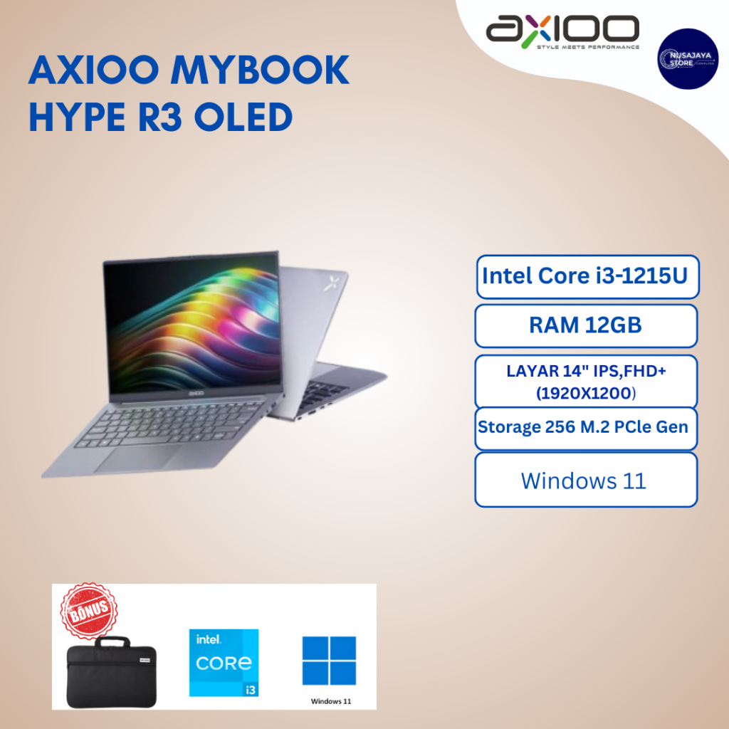 Axioo Hype R3 OLED i3 RAM 24GB 256GB SSD 14" FHD OLED WIN11