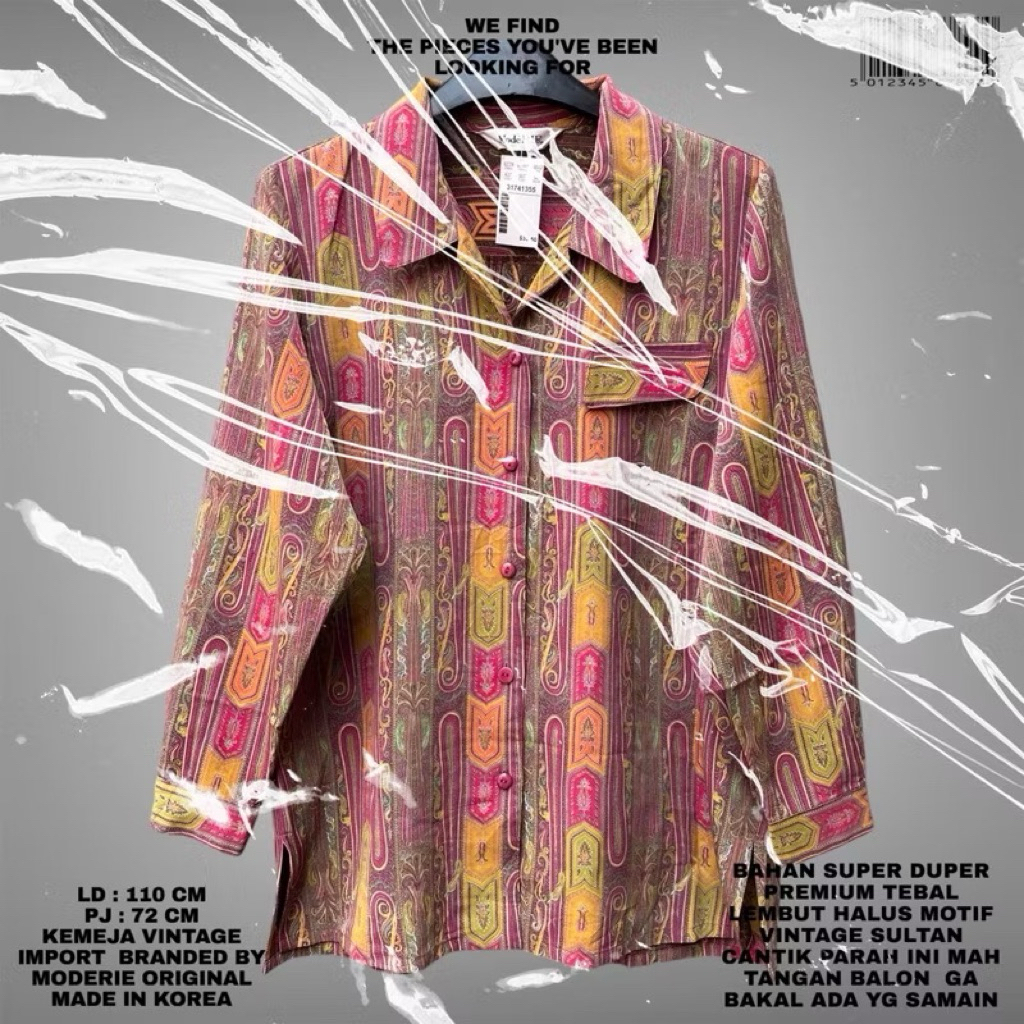 MODERIE ORIGINAL KOREAN KEMEJA VINTAGE/KEMEJA VINTAGE ABSRAK PINK KOREAN LOOK/KEMEJA OVERSIZE RETRO 