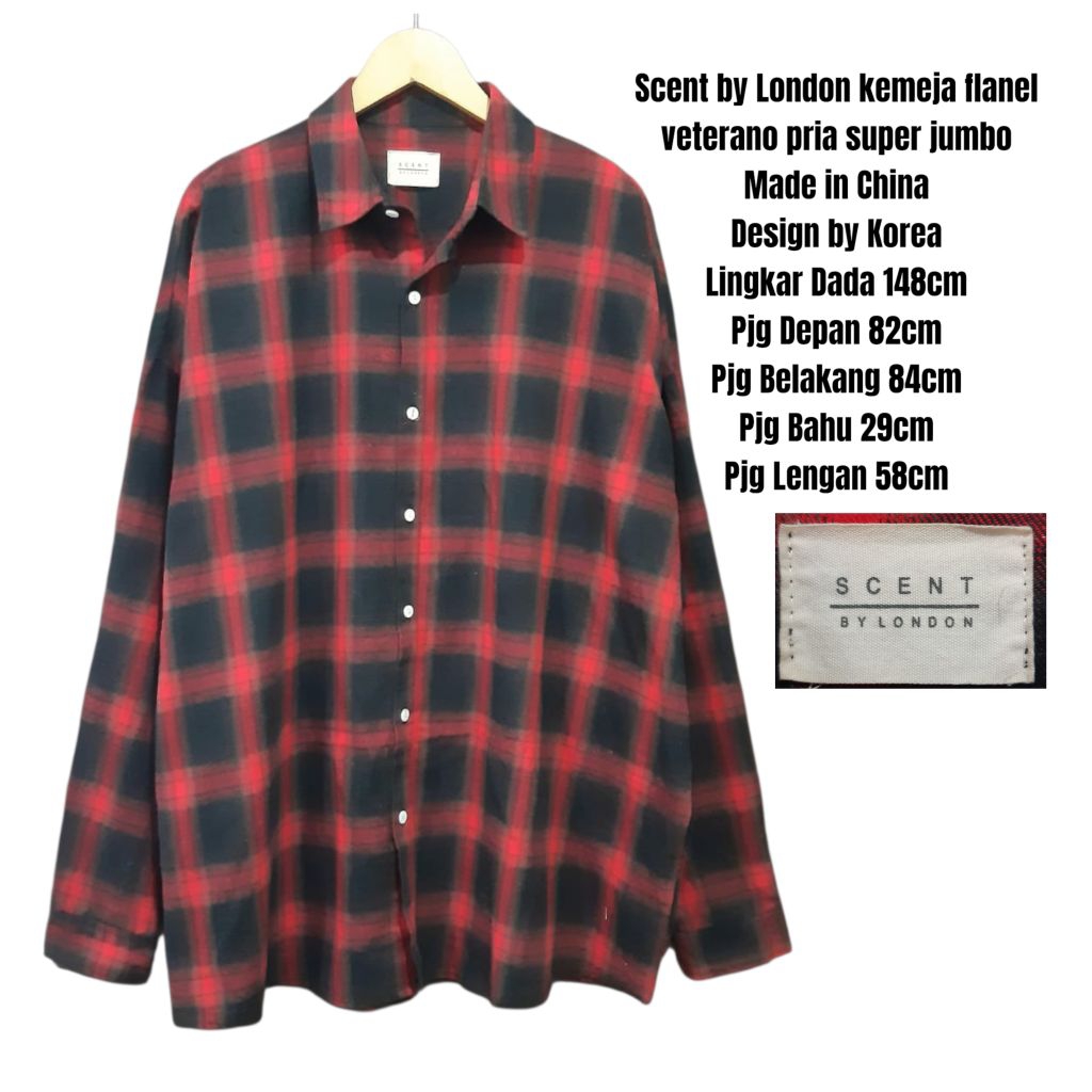 Scent by London kemeja flanel veterano pria super jumbo