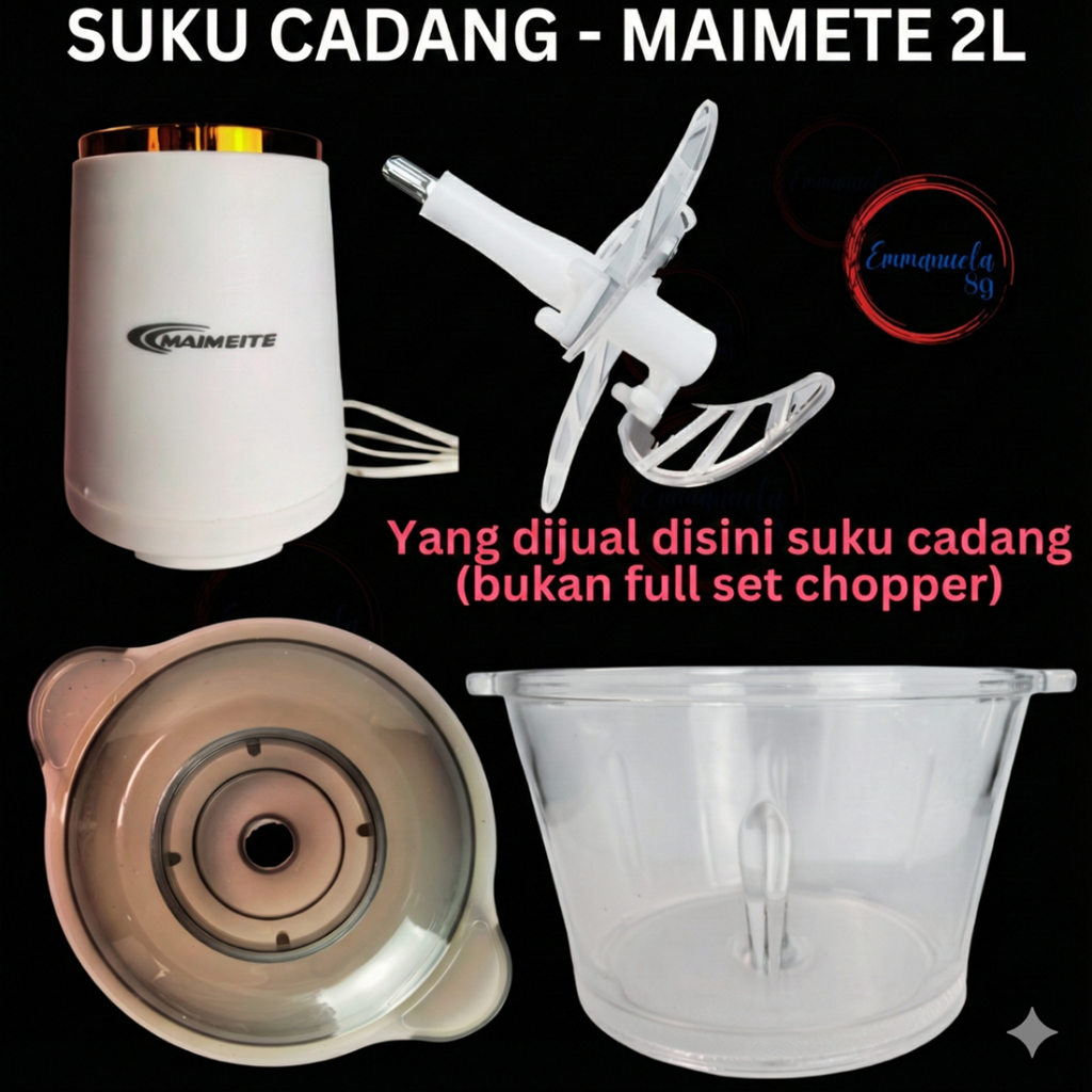 Sparepart Chopper Maimete MTLLJ02 2 Liter Original - Pisau Gelas Kaca Tutup Cover Gearbox Karet Seal