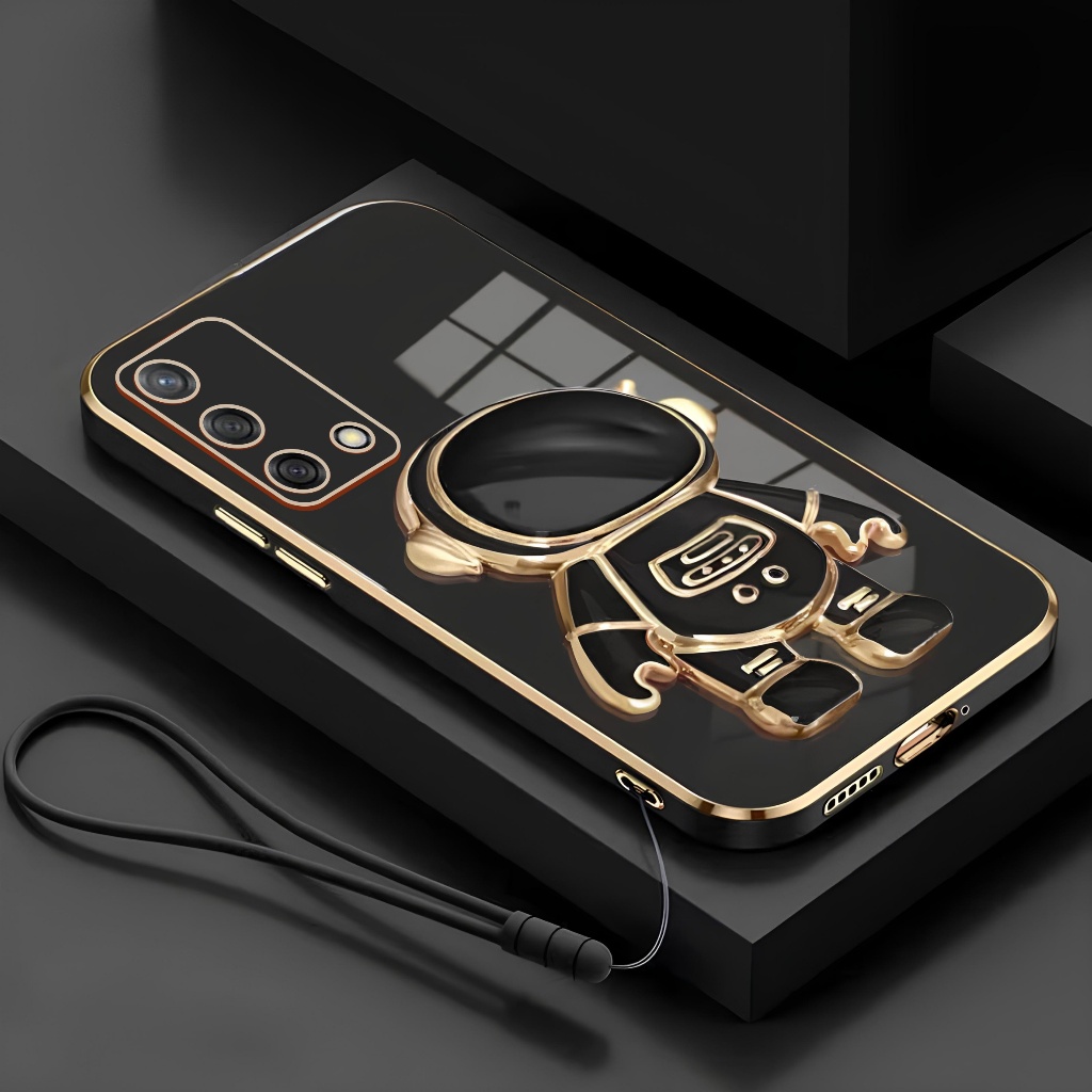 Soft Case Oppo A54 A74 A95 4G Casing Silikon Dudukan Lipat Astronot Plating Free Tali Lanyard Gantun