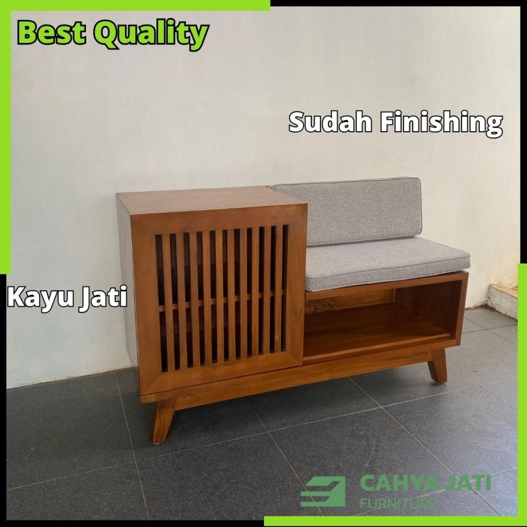 Bangku sepatu duduk kayu, rak sepatu penyimapan minimalis, Bangku rak sepatu duduk kayu jati minimal
