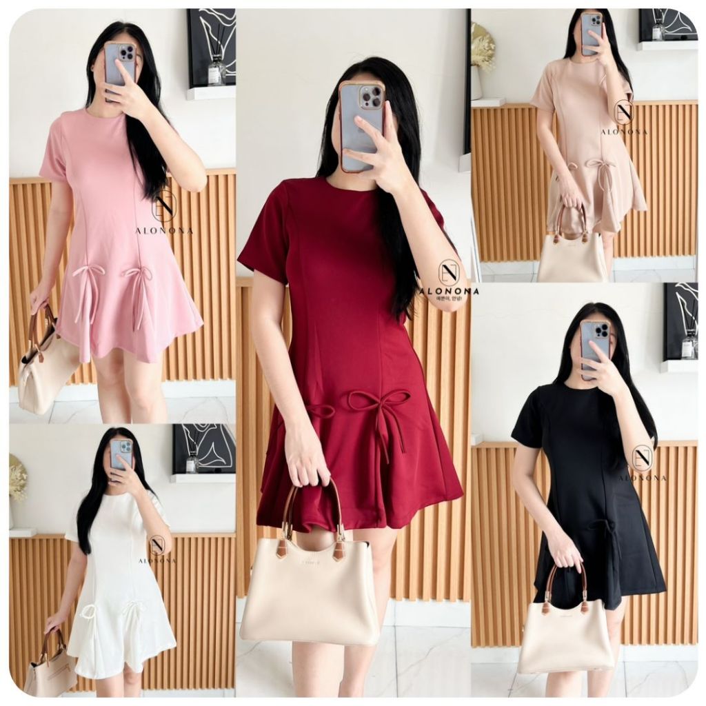 VALENTINA DRESS WANITA BAJU IMLEK CNY CHRISTMAS NATAL MAROON MERAH HITAM PINK PUTIH HIJAU GAUN