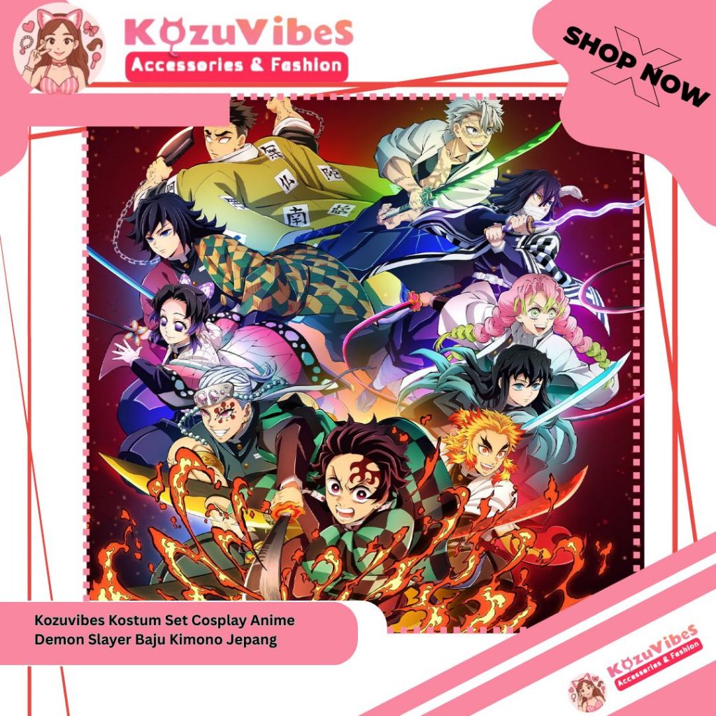 Kozuvibes Kostum Set Cosplay Anime Demon Slayer Baju Kimono Jepang