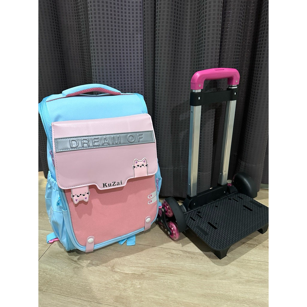 preloved tas sekolah troli ransel anak perempuan merek hakone warna Blue Pink