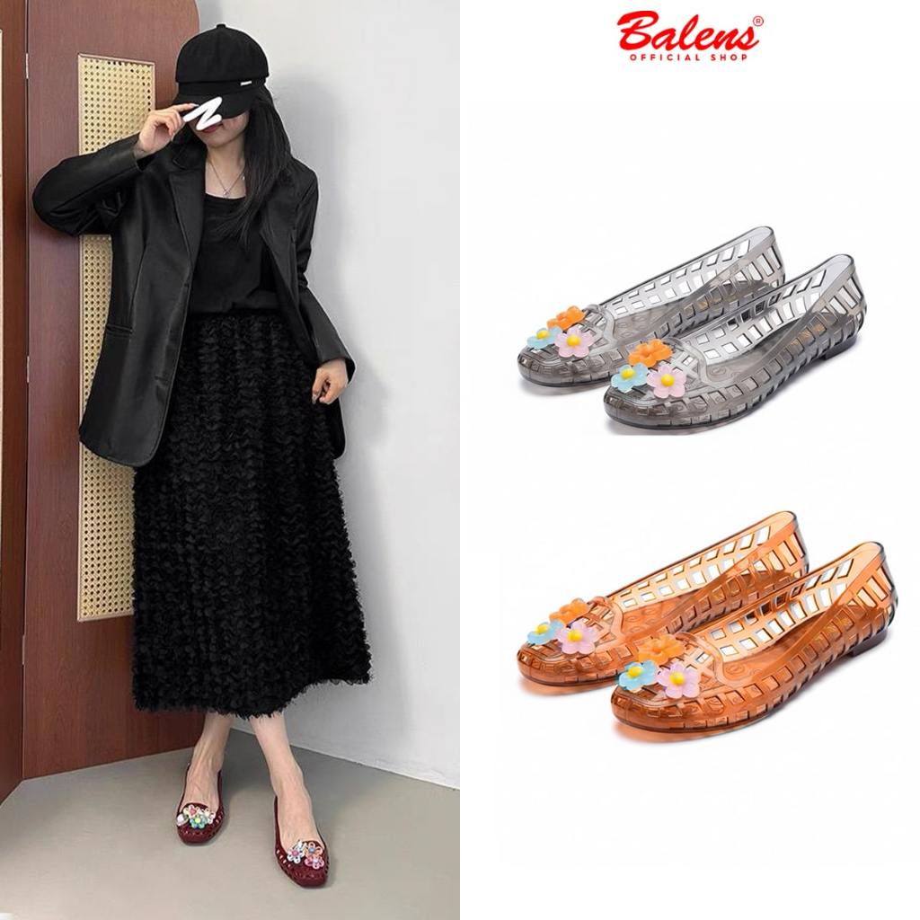 BALENS Flatshoes Jelly Wanita Import Slop Model Bunga Fashion Model Terbaru 119