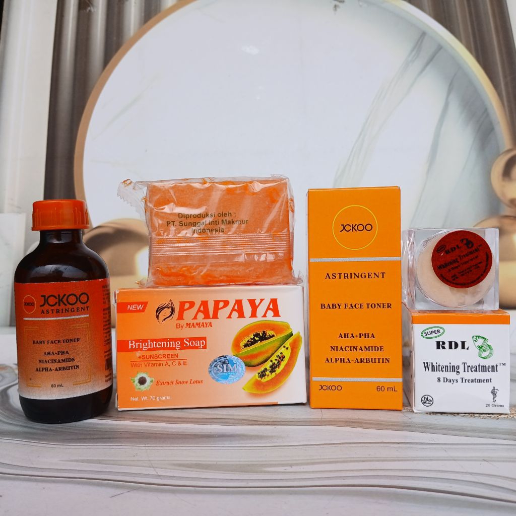[Komplit] - Paket Komplit RDL JCKOO BPOM Series dengan Papaya Brightening Soap 70g & Astringent Baby