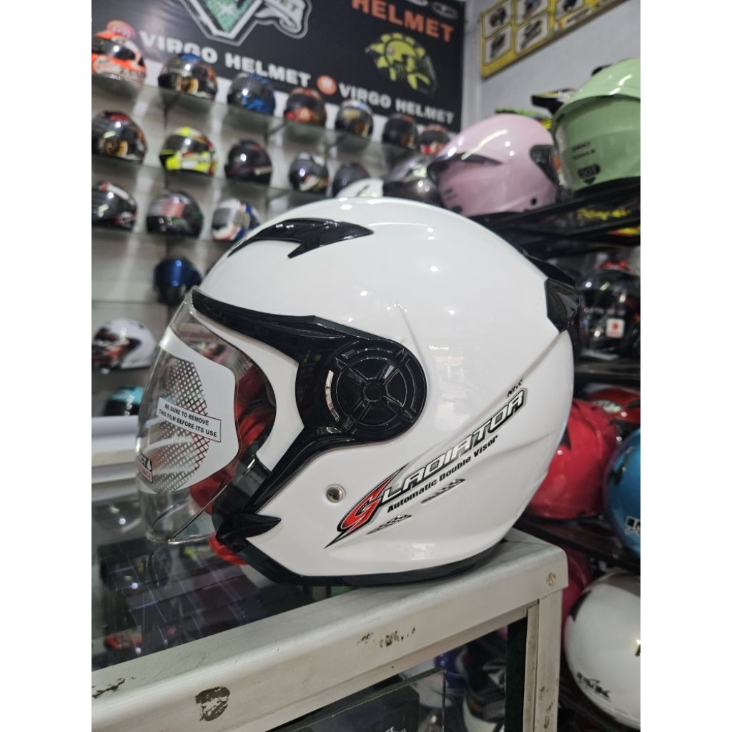 HELM NHK GLADIATOR SOLID WHITE ORIGINAL NHK DOUBLE VISOR