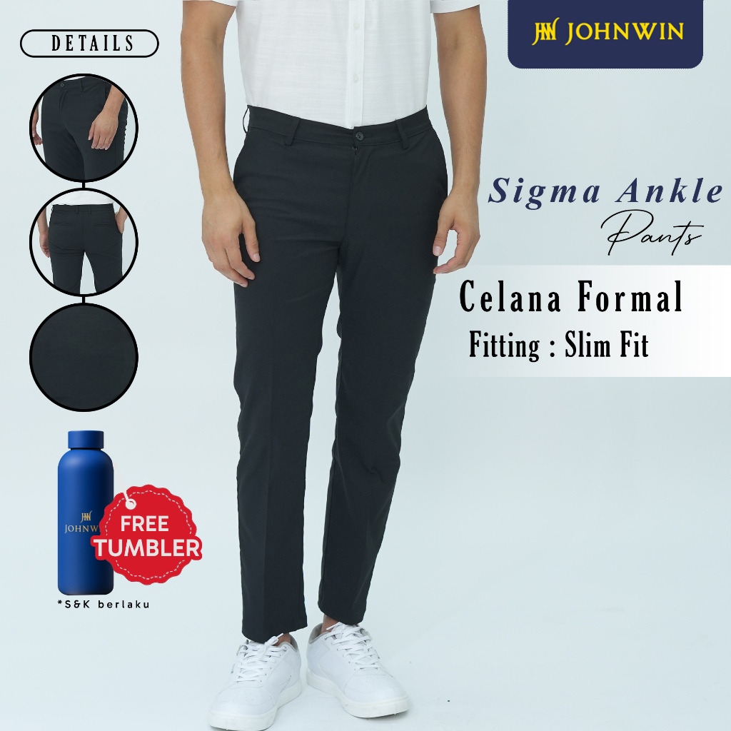 Johnwin - Celana Formal Sigma Ankle Pants - Celana Panjang Pria - Bahan Katun Polyester - Slim Fit -