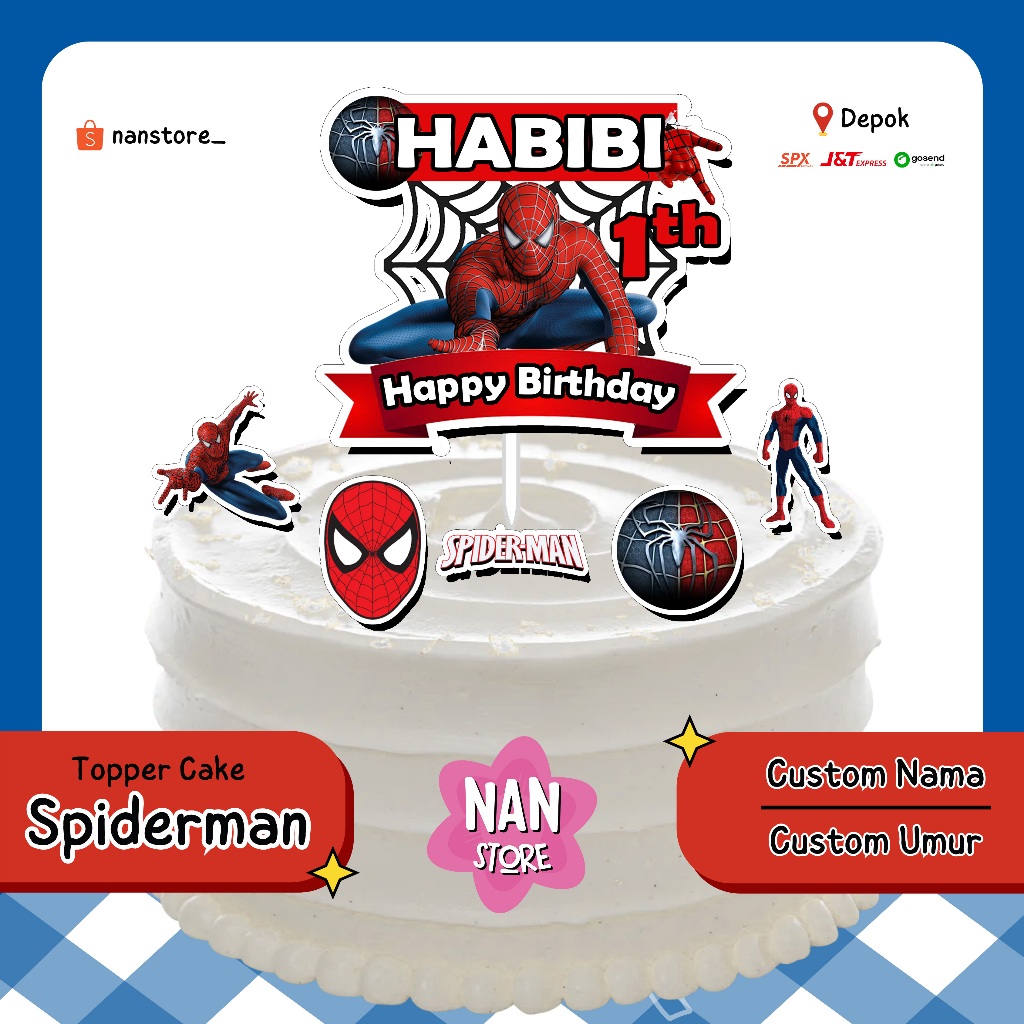 Topper Cake Spiderman [Custom Nama dan Umur]