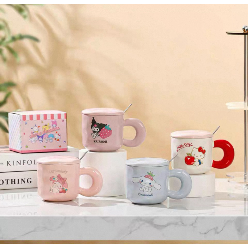 Sanrio Mug Tutup Keramik + Sendok Stainless Steel Gelas Mug Keramik 400ml Original Sanrio