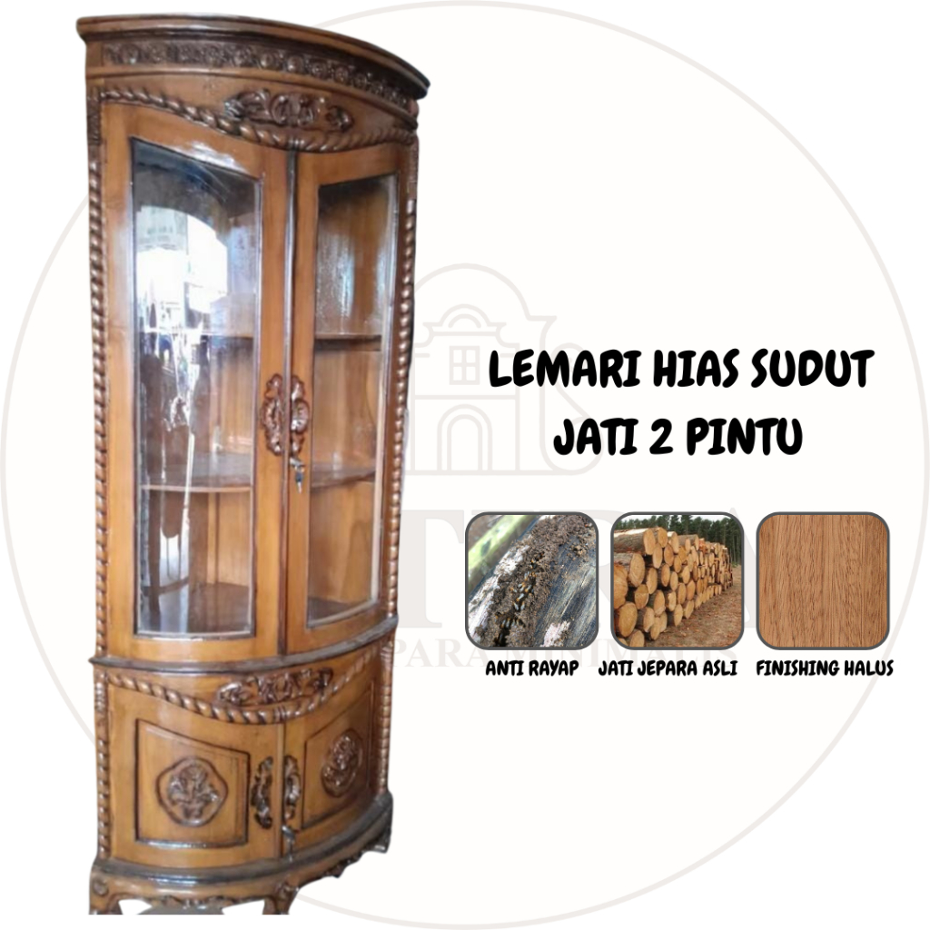 Lemari Hias Sudut Jati 2 Pintu | Lemarir Hias Sudut Jati Jepara Asli Murah Palembang