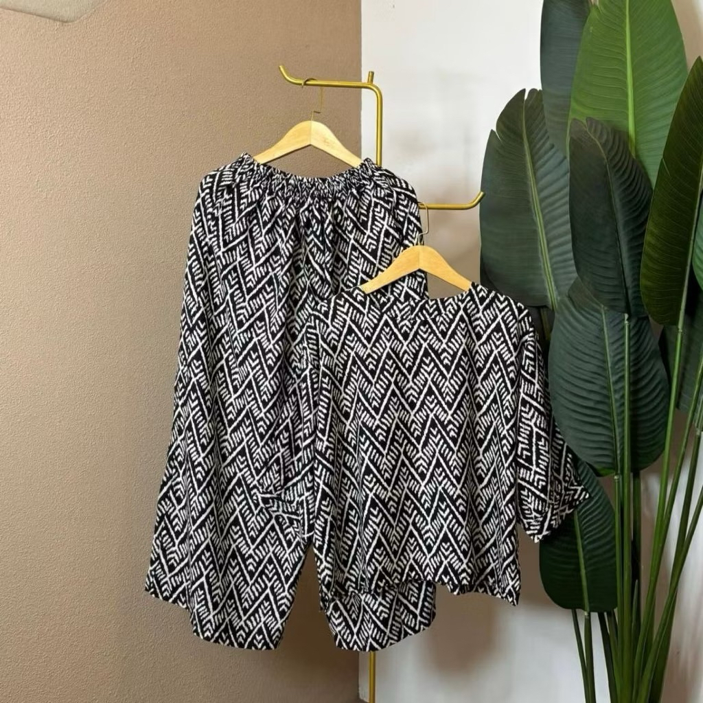 RICA ONESET SETELAN LENGAN PANJAG SET PAJAMAS nindy set/baju tidur/pajamas rayon motif/babydoll panj