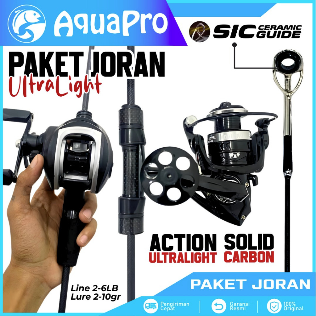 AquaPro 1 Set Paket Joran Pancing Spinning Casting Rod High Carbon Solid Ultralight dan Reel Pancing
