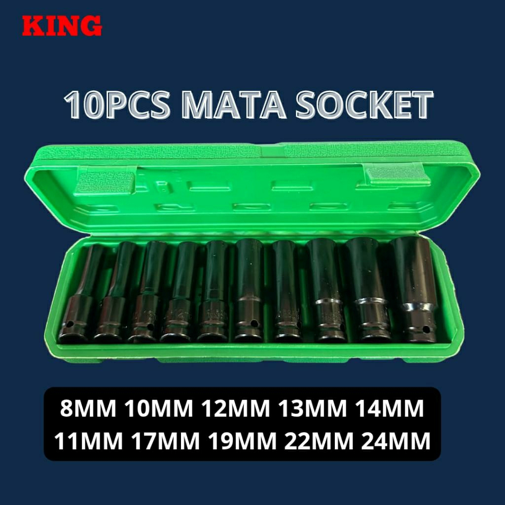 10Pcs Mata Socket 1/2‘’ 8-24mm Impact Kunci Socket/Kunci shock Impact socket set/Impact sock impact 