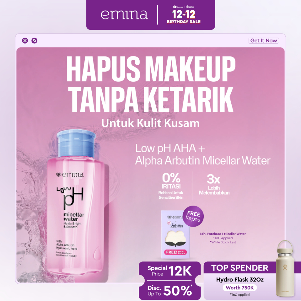 Emina Low pH Micellar Water Complete Series - Kering dan Kusam, Berminyak dan Berjerawat, Kulit Sens