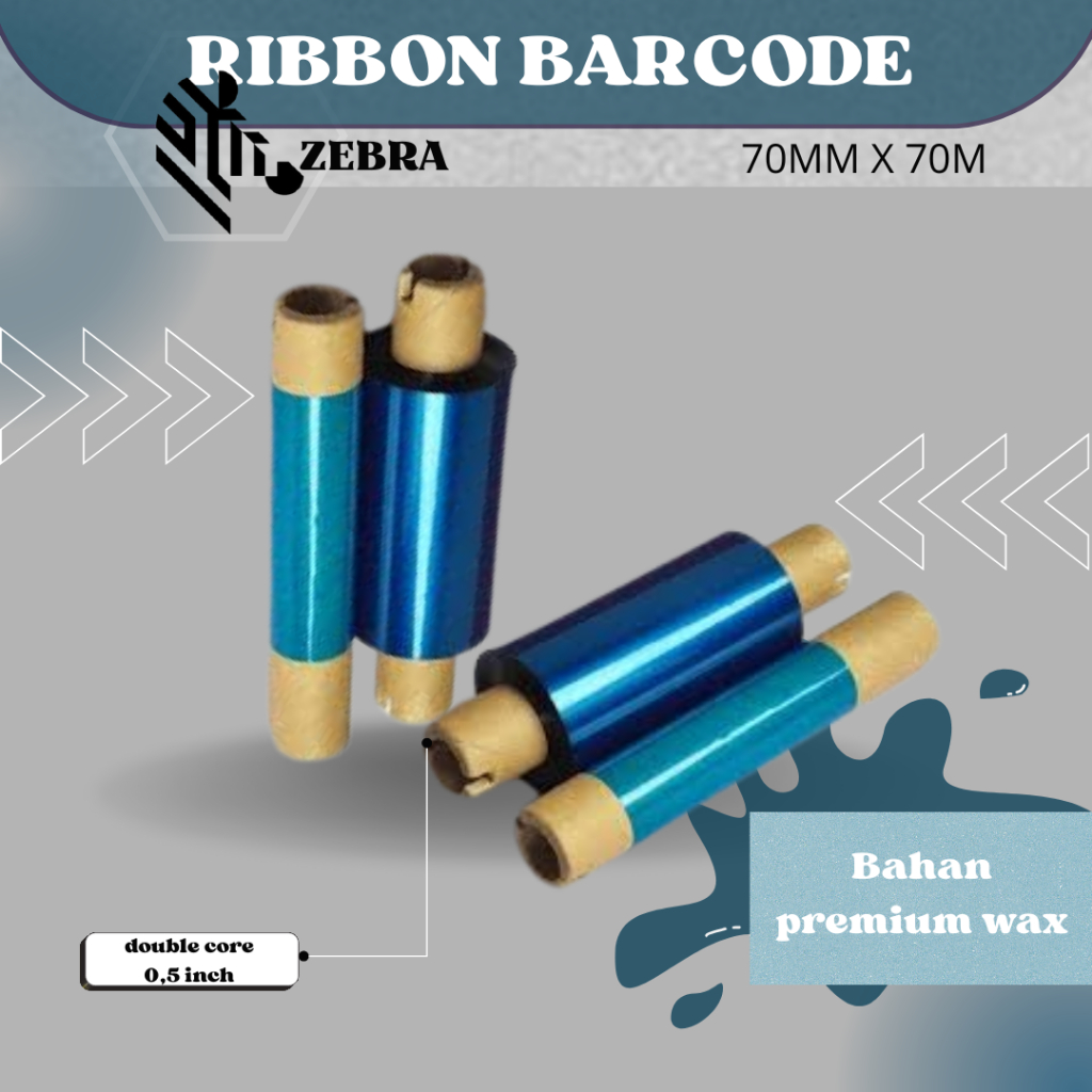 ribbon premiun wax 70mm x 70m double core 0,5 inch face out / ribbon barcode