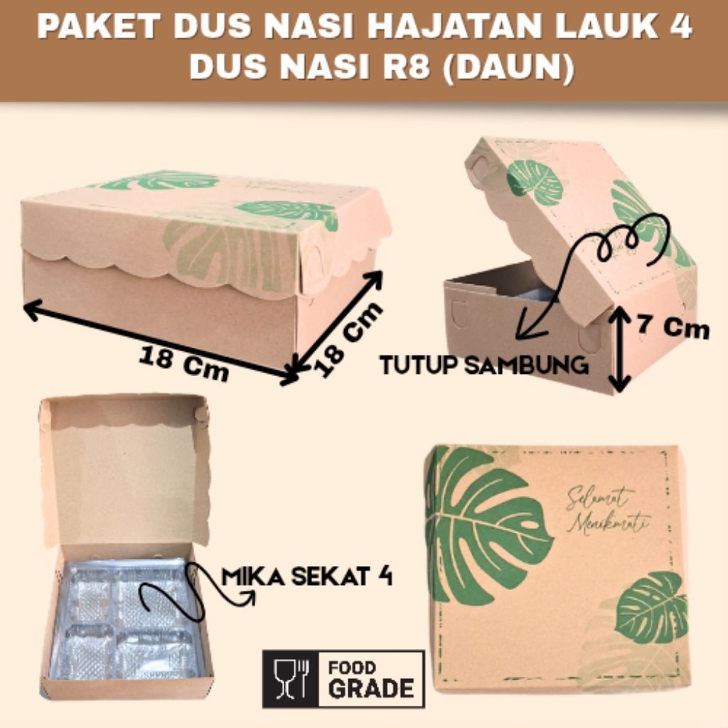 PAKET DUS NASI LAUK 4/ DUS NASI R8 18x18/ Dus Hajatan/ Dus Catering