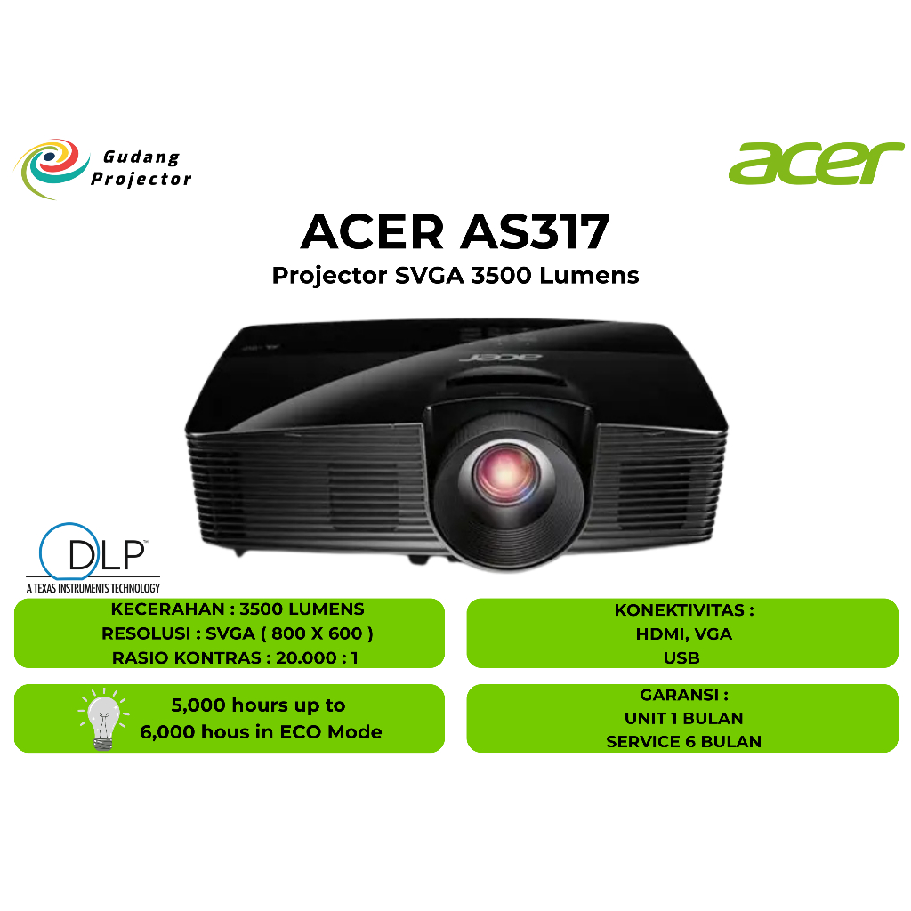 Proyektor Second Acer AS317 HDMI 3500 Lumens