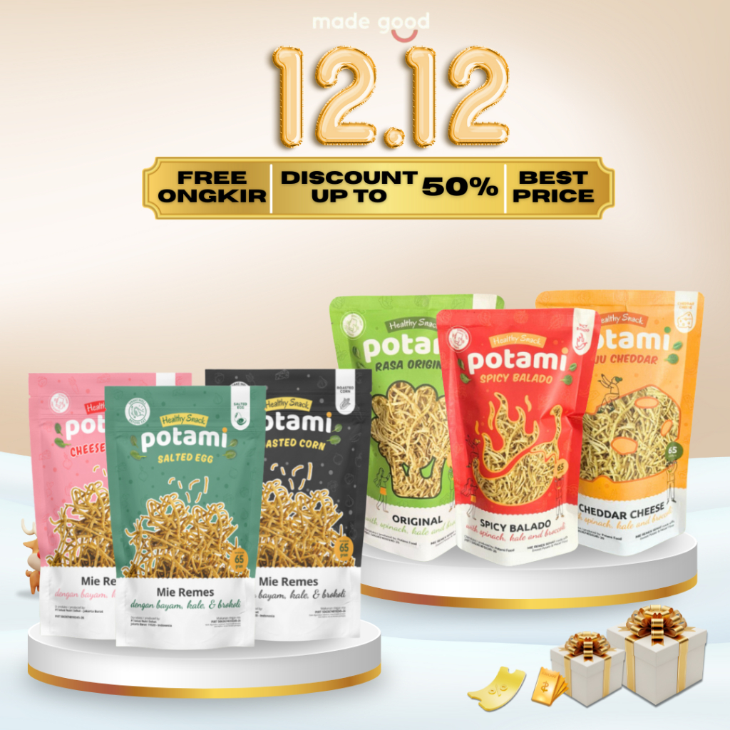 Potami Healthy Snack 65gr Mie Remes Bayam Original Spicy Cheese 65gr